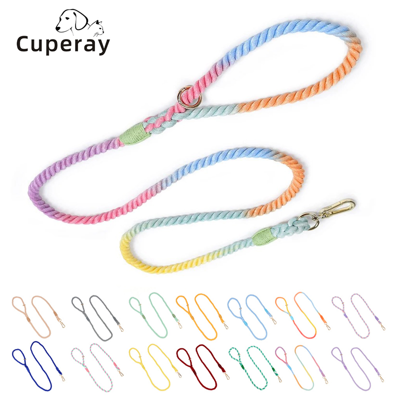 Dog Leash Handmade Braided Rope Dog Leashes with Metal Hook for Small Medium and Large Dogs Running Walking,Colorful Rainbow