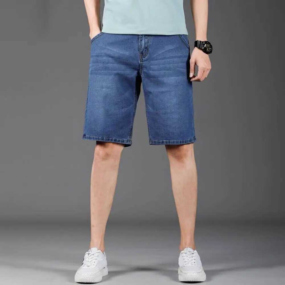 Solid Color Men Jeans Mens Summer Denim Shorts with Button Zipper Fly Pockets Straight Leg Solid Color Short for Streetwear Y240914
