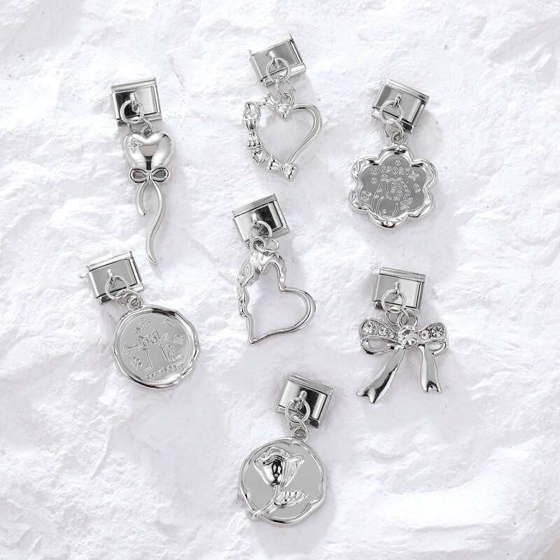 New Women's Gift cat heart flower Pendant Italian Charms Links Bangle Beads Fit 9mm Stainless Steel Bracelet Making DIY For Women Fashion Jewelry