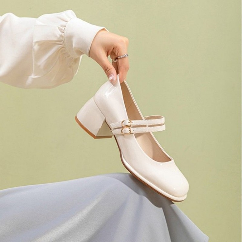 Mary Women's Jane 2024 New Spring and Autumn Thick Middle Single Shoes Double Buckle Fashion Pumps Red Heels Women 7418 8f7e