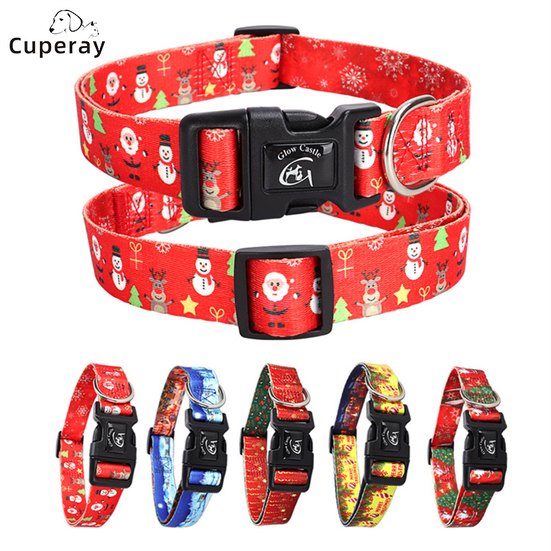 Christmas Pet Collar,Adjustable Dog Collar Christmas Tree Snowman Print Pattern Pet Supplies for Large, Medium，Small Dogs & Cats