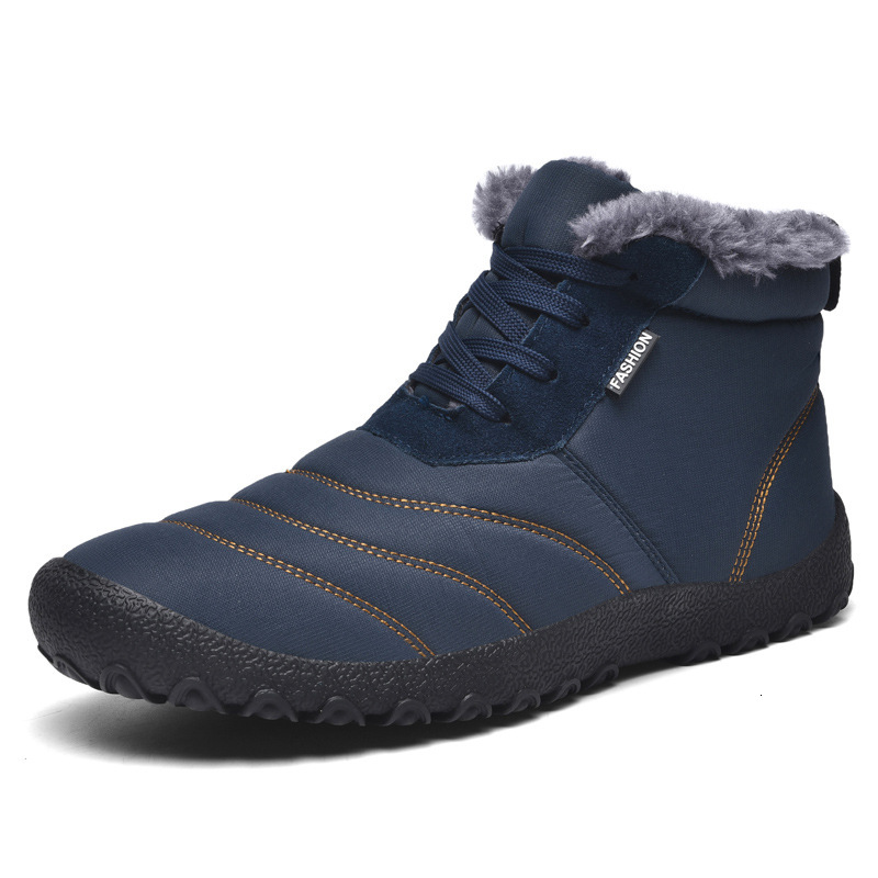 Autumn winter men's thick soled cotton shoes, high top, solid color, warm snow boots, large-sized lace up and plush shoes