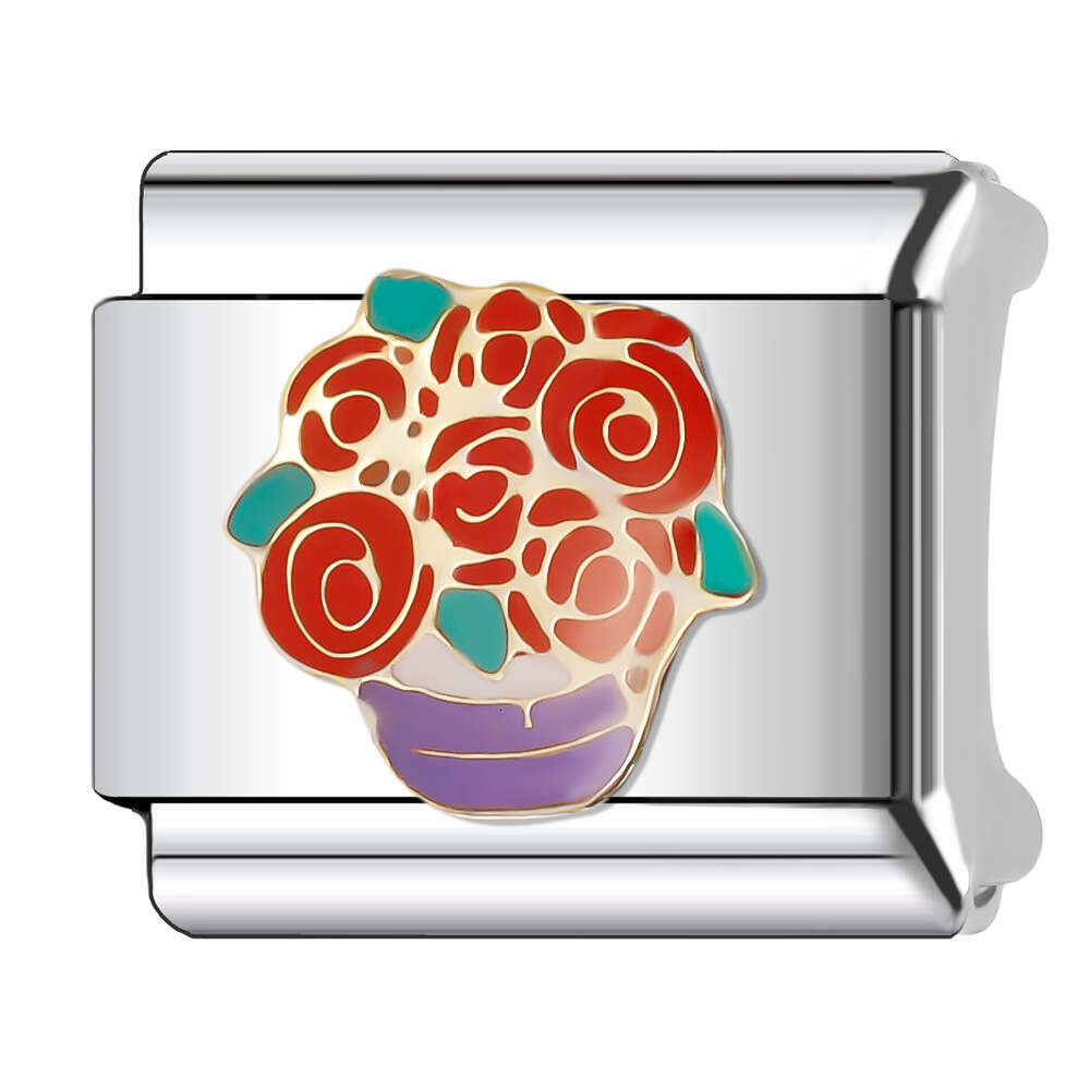 New Women's Gift Colorful flowers Bead Italian Charms Links Bangle Beads Fit 9mm Stainless Steel Bracelet Making DIY For Women Fashion Jewelry
