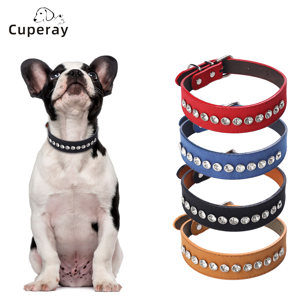 Leather Dog Collars Adjustable Multicolor Pet Collars with Shiny Rhinestones & Metal Fasteners Durable Pet Collar for Cats & Dog