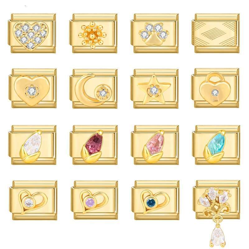 New Women's Gift Gold heart Pet with Cz Pendant Italian Charms Links Bangle Beads Fit 9mm Stainless Steel Bracelet Making DIY For Women Fashion J