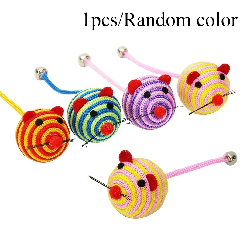 Toy Lovely Stripe Nylon Rope Round with Bell Chew Cat Toys Interactive Mouse Ball Pet Products