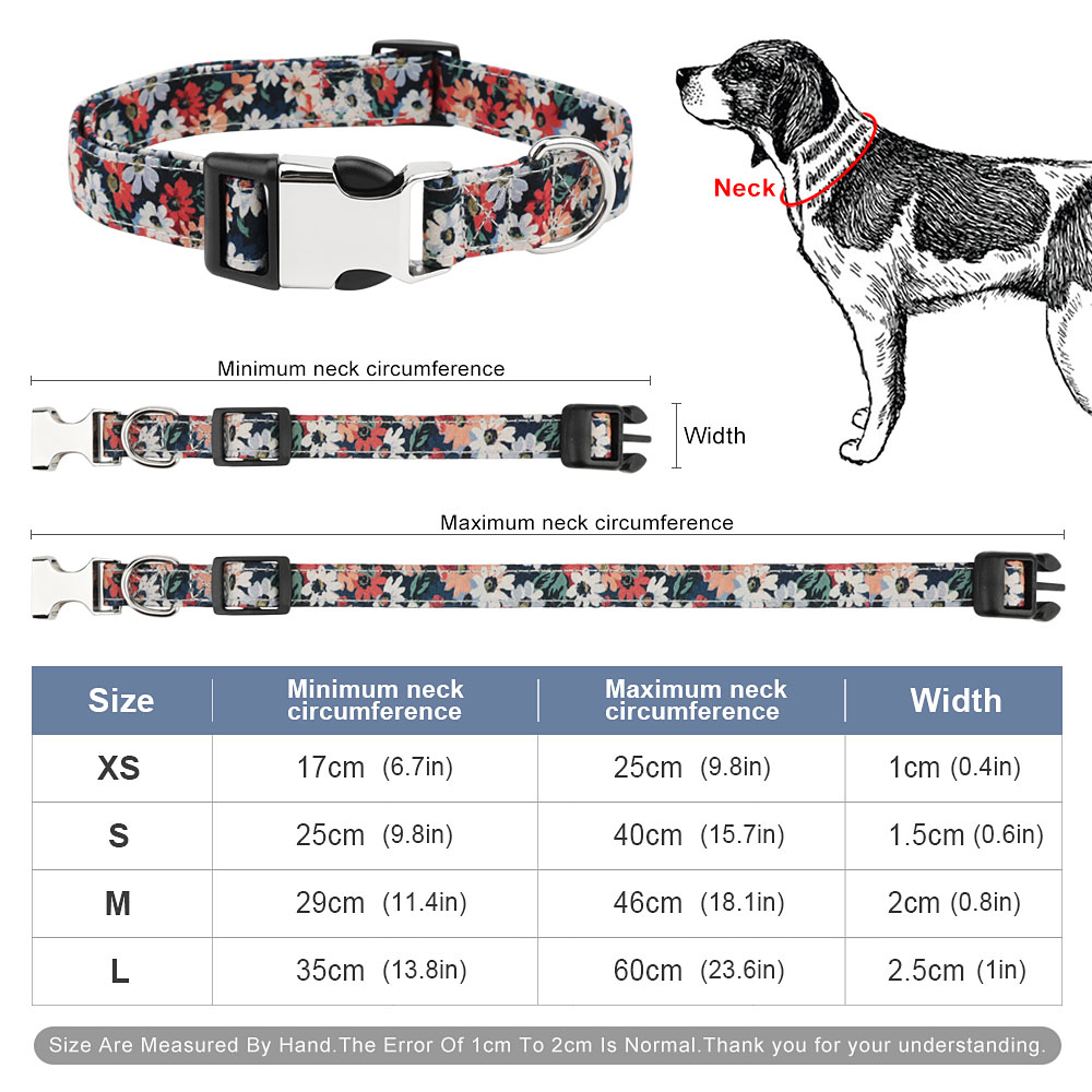 Cute Girl Dog Collars for Small Medium Large Dogs, Personalized Floral Pattern Female Pet Puppy Dog Collars Adjustable Collars