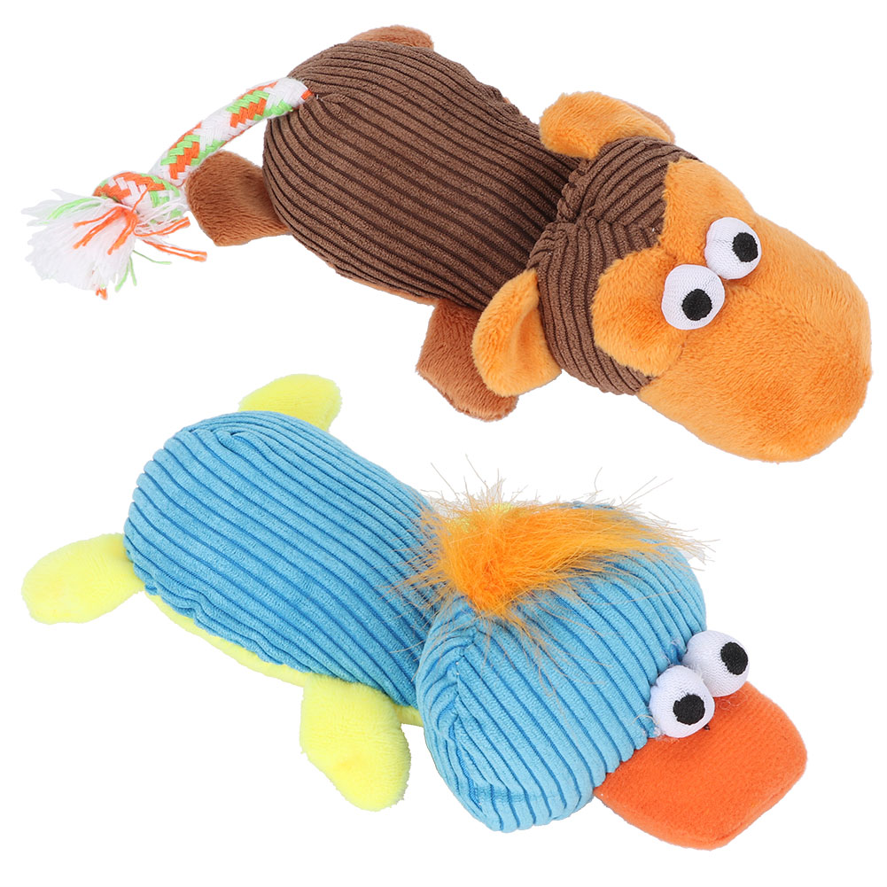Squeak Chew Toy for Pet Dog, Duck, Monkey Sound Toys, Soft Plush, 2 PCs/Set
