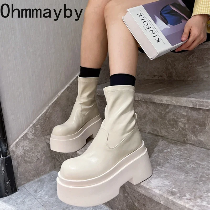 Flats Platform Women Ankle Boots Fashion Elegant Back Zippers Shoes Autumn Winter Women's Morder Short Booties 68c1 's