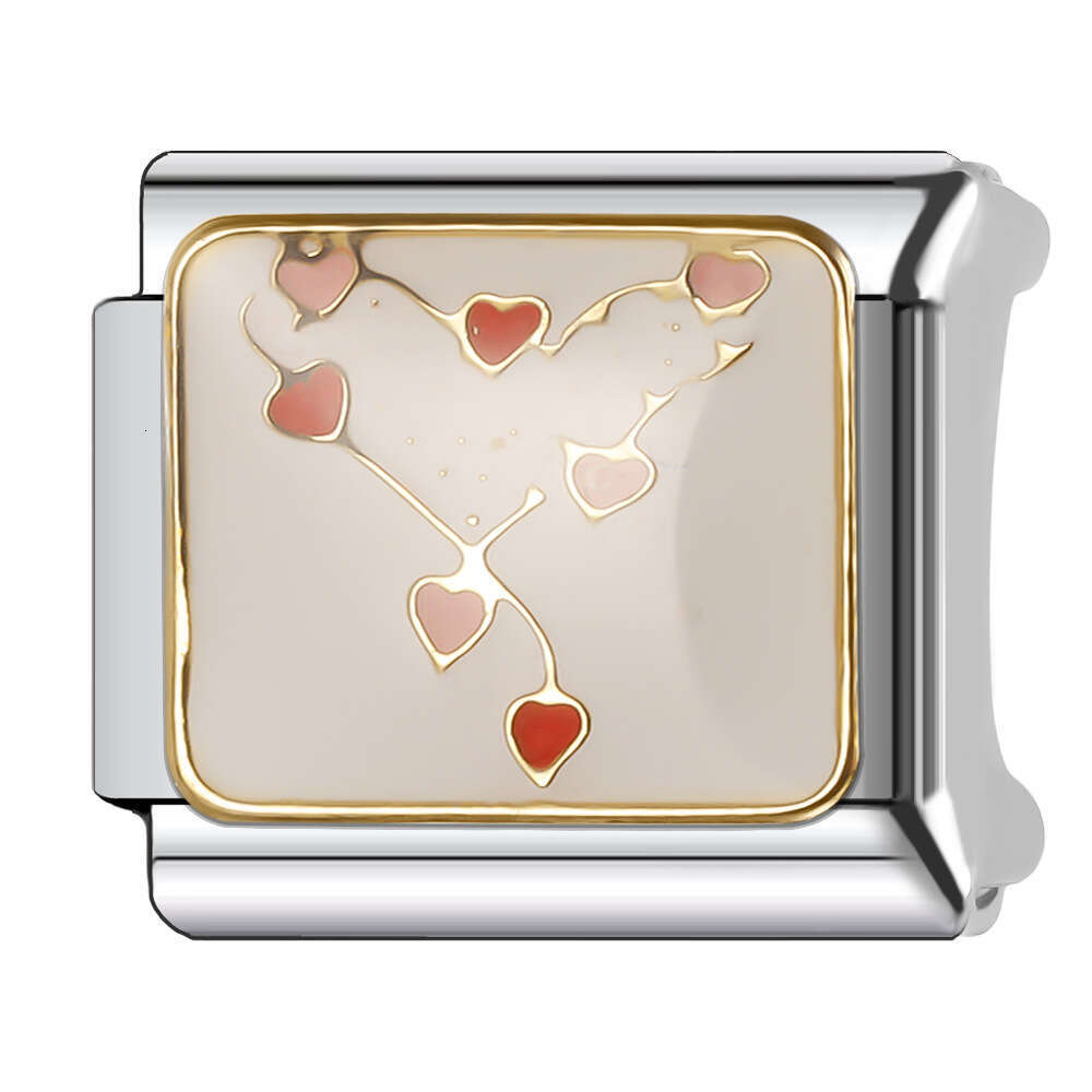 New Women's Gift pink sweet heart Bead Italian Charms Links Bangle Beads Fit 9mm Stainless Steel Bracelet Making DIY For Women Fashion Jewelry