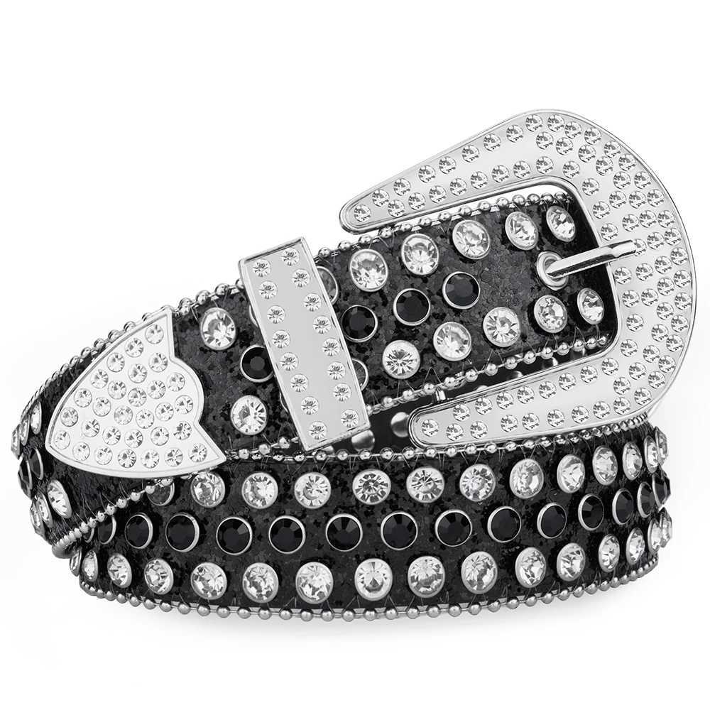 Mens Jeans Rhinestone Large Size Belt Womens Belt Western Denim Shiny Rivet Design Leather HipHop Punk Rock Y2K Style BeltX240914