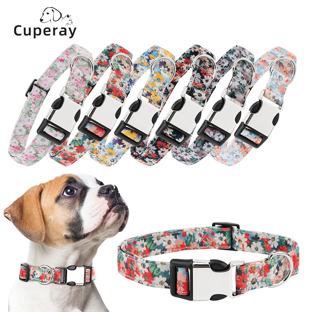 Floral Pattern Girl Dog Collar for Small Medium Large Dogs,Adjustable Puppy and Cats Collar with Metal Buckle Durable Pet Collar