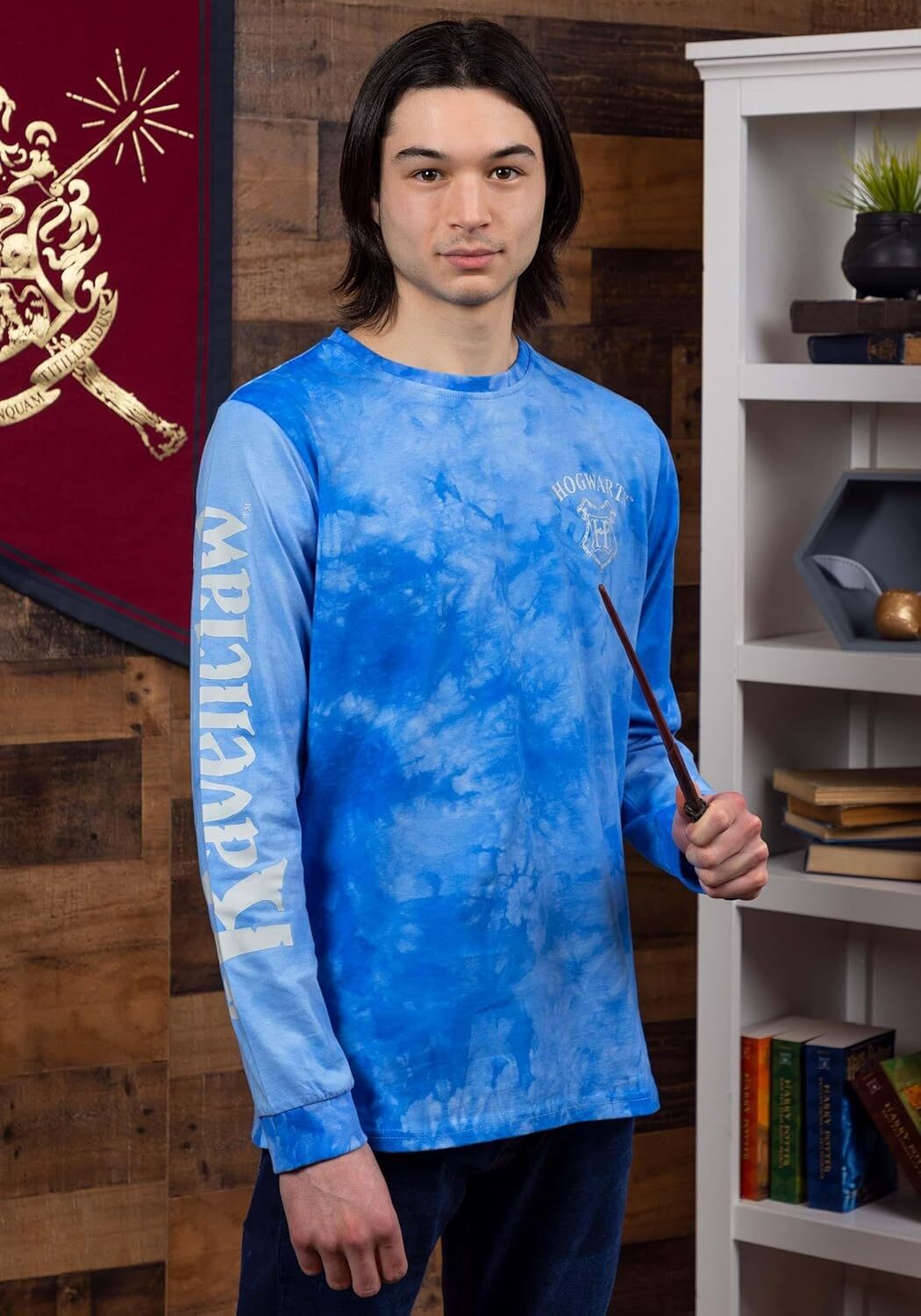 Men Adult Ravenclaw Tie Dye Long Sleeve Cakeworthy T-Shirt Mens crew neck sweater