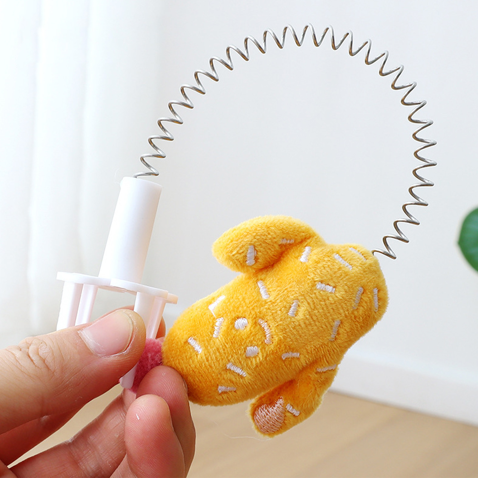 Cat Teaser Stick Metal Wire Spring Cat Toy Plush Teaser Wand Toy With Cartoon Doll