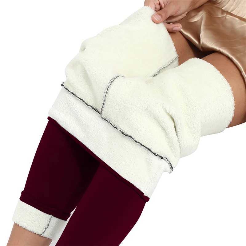 Women Winter Plus Velvet Stretch Leggings Solid Color High Waist Warm Leggings Women Lamb Cashmere Thick Winter LeggingsX240914