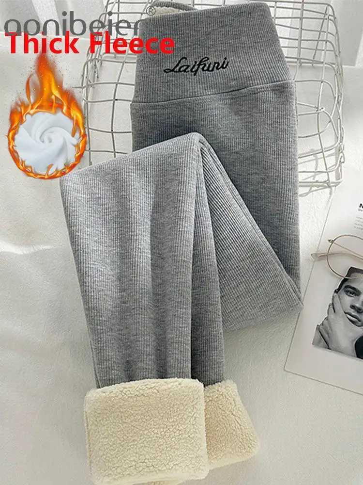 Aonibeier Warm Thick Women Fleece Leggings Traf 2023 Winter Embroidered Stretch Skinny Pencil Pant Faux Lambswool Tights LeggingX240914