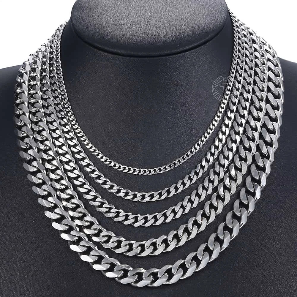 311mm Mens Curled Chain Necklace Silver Stainless Steel Cuban Long Neutral Punk Classic Jewelry 240912