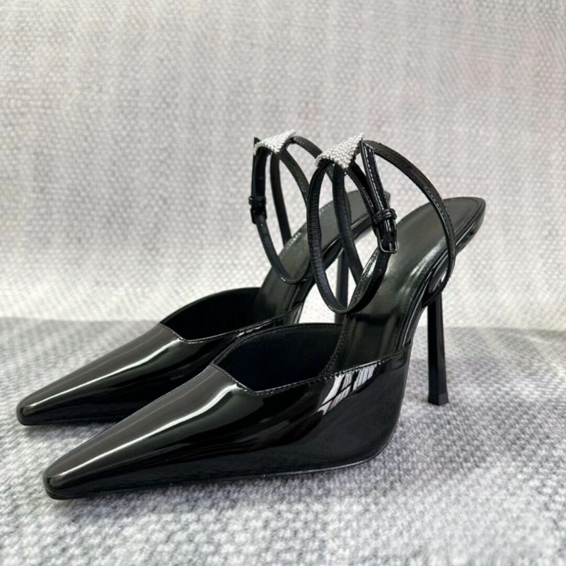 2024 Summer New High Heel Rhinestone Sandals Sexy Fashion Show One Line Buckle Strap European American Women's Shoes Size 34-43