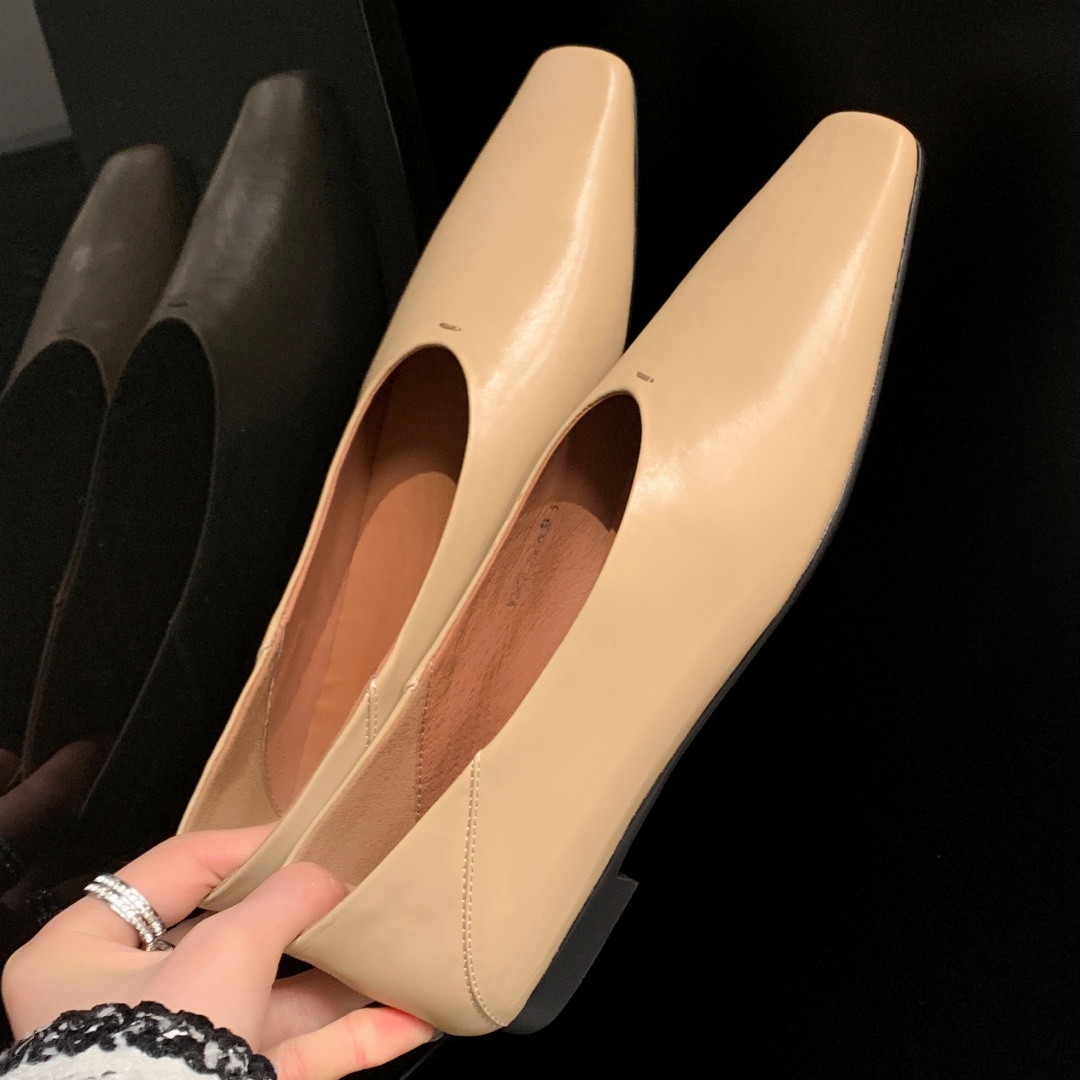 Women's cow leather square toe slip-on ballet flats leisure soft comfortable espadrilles casual female daily slim shoes woman