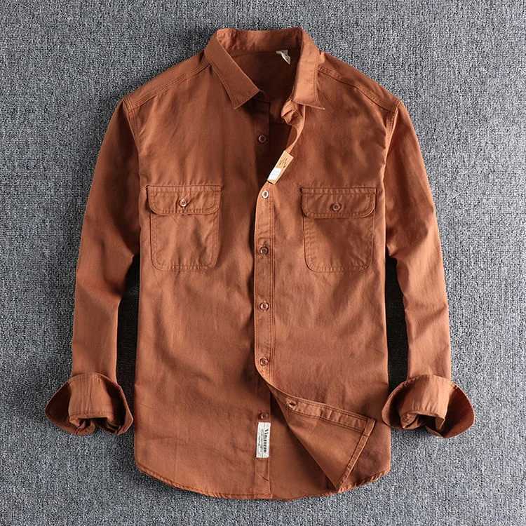 Ameikeji British Style Retro Long Sleeve Shirt Coat Men Spring Autumn Twill Cotton Versatile Solid Color Male Cargo Work Shirts Z240914