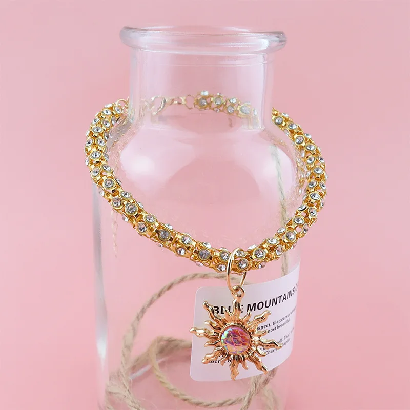 Pearl Cat Collar Adjustable Diamond Metal Dog Collar Necklace with Sun and Butterfly Pendant Perfect for Kitten and Puppy Party