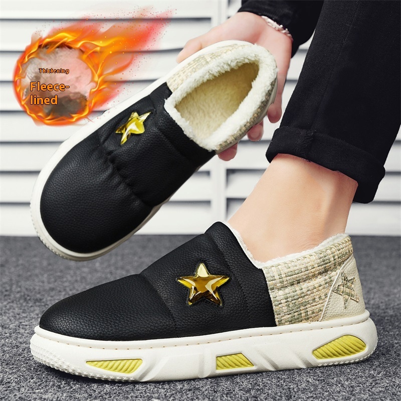 Leather face small fragrant style star shoes autumn and winter velvet men's cotton shoes, with a sense of design for West Lake Longjing snow boot