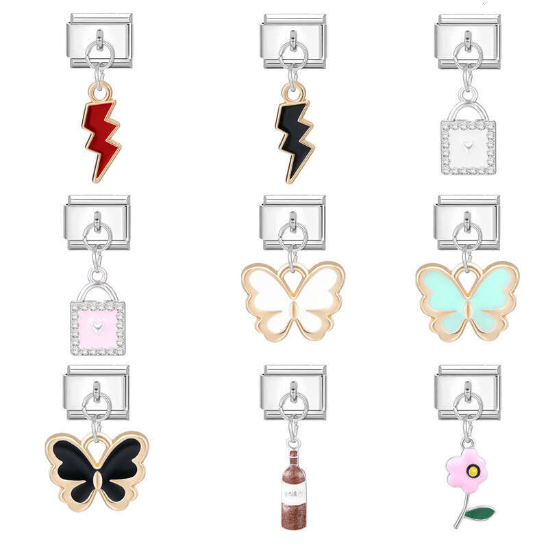 New Women's Gift Mushroom dragonfly Pendant Italian Charms Links Bangle Beads Fit 9mm Stainless Steel Bracelet Making DIY For Women Fashion Jewel