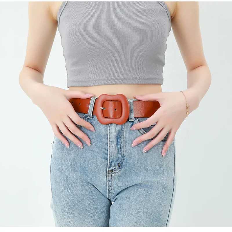 Fahison New 3.8cm X105cm PU Leather Ladies Belt Gourd Buckle Solid Color Decorative Jeans Dress Belt for Women White Black PinkX240914