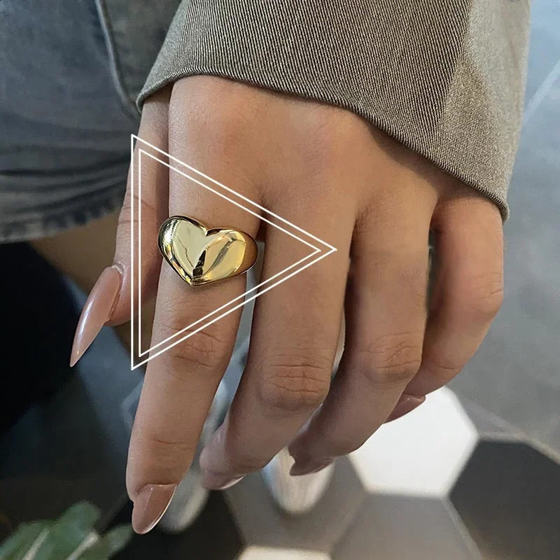 Stainless Steel Simple Smooth Metal Heart Ring for Women Men Y2K Trendy Korean Elegant Party Jewelry Couple Gifts 240906