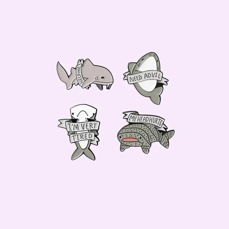 Custom Shark Tiger Brooch HLEP ME NEED ADVILIM VERY TIREDMY HEAD HURTS Enamel Pin Marine Animal Life Badge Gift for WholesaleX240914