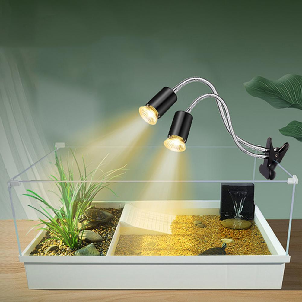 Gooseneck Adjustable Lamp Holder Dual-head Heat Lamp Holder with Timer Adjustable Gooseneck for Turtles Lizards Snakes Uva/b