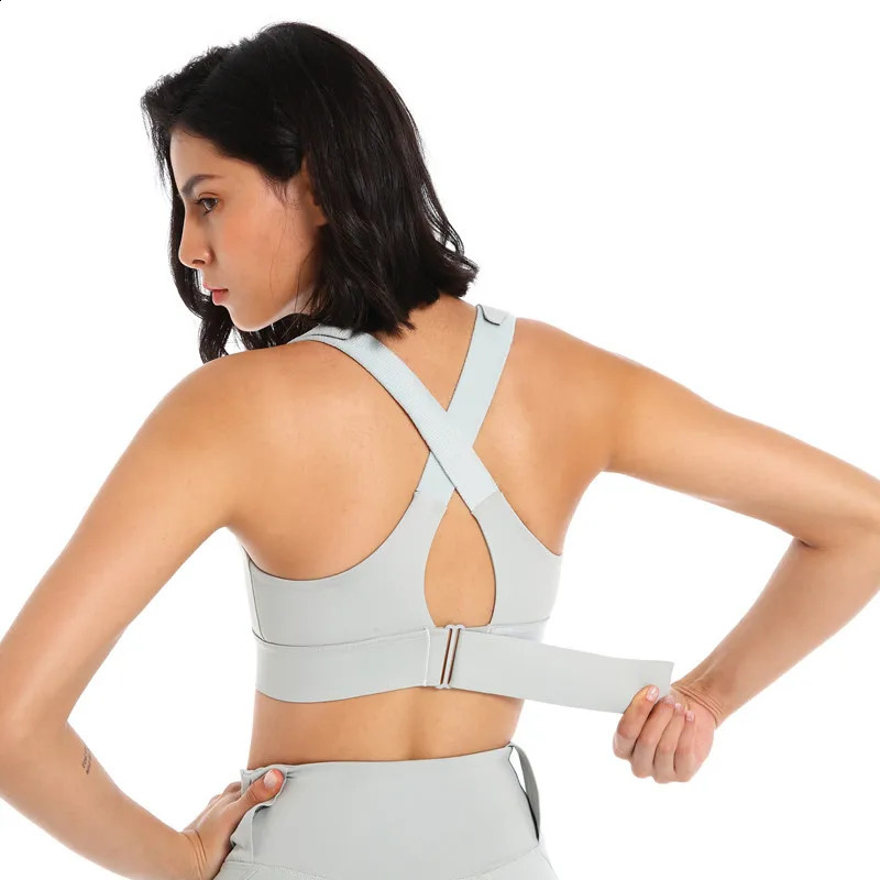 Womens sports yoga vest with front zipper large adjustable shoulder straps shockproof fitness bra top of the line underwear 240914