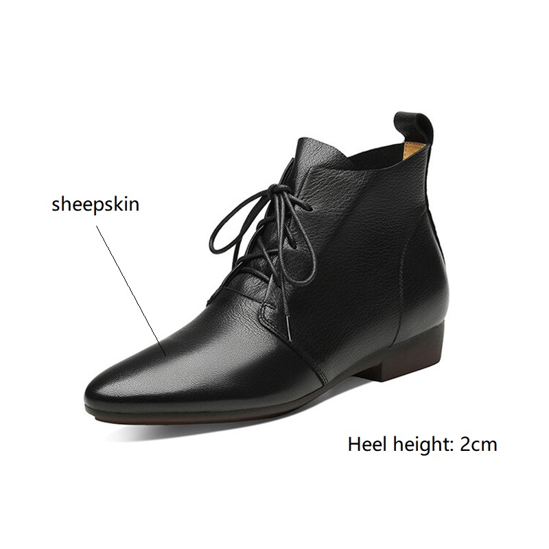 2023 New Autumn Genuine Leather Women Boots Round Toe Low Heel Ankle Boots for Women Winter Fashion Boots Lace-up Women Shoes