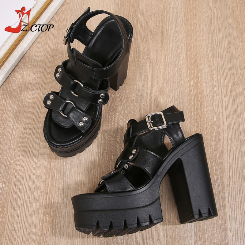 Summer New Chunky Heeled Sandals Women Buckle Strap Open Toe Platform Super High Heels Fashion Women's Shoes White Black