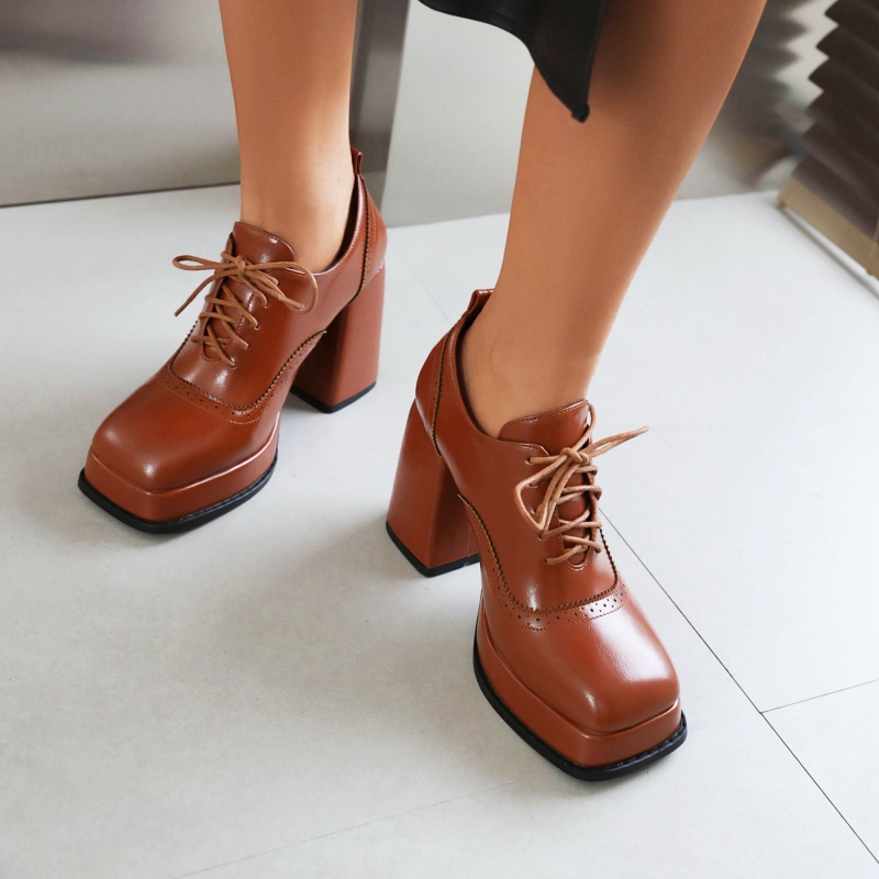 Black Classic New Heeled Women Pumps Oxfords Platform Lace Up High Heels Working Party Wedding Shoes 2024 New Spring Autumn 152d