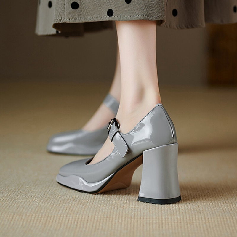 Women's Spring Pumps Patent New Leather for Women Round Toe Chunky Super High Heel Mary Janes Sweet Platform Shoes 1927 Platm