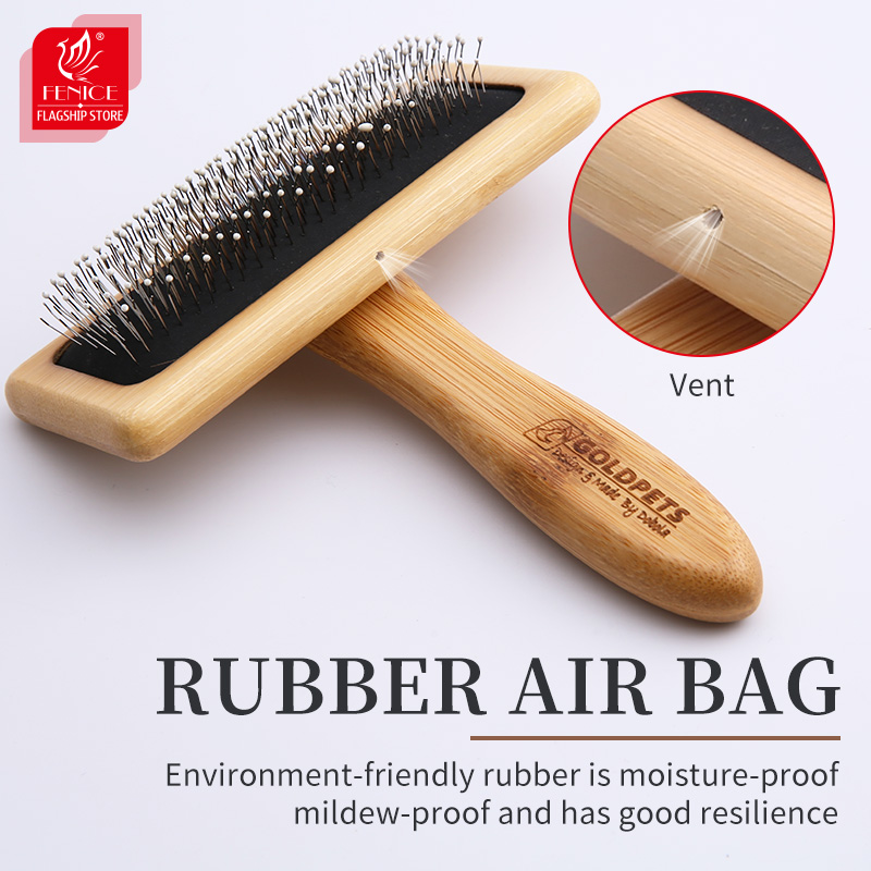 Fenice Wooden Dogs and Cats Slicker Brush for Removing Mats Tangles and Loose Hair Pet Grooming Comb for Long or Short Hair Dogs