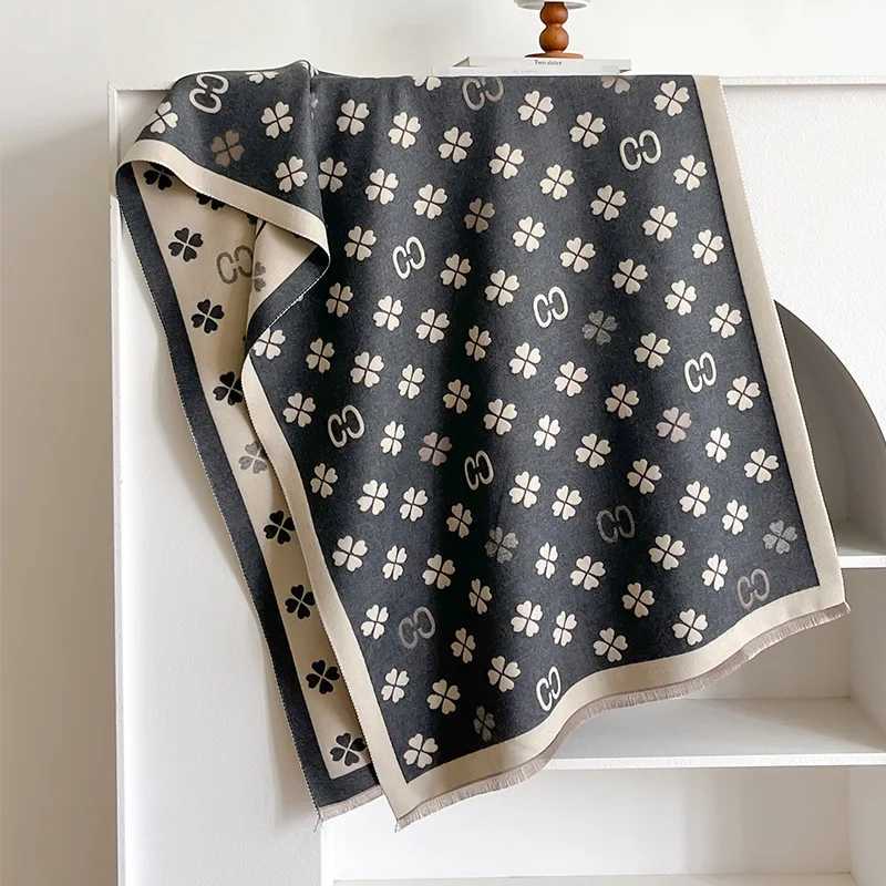 Scarves New double-sided letter scarf cashmere soft warm edges cashmere shawl winter windproof blanket 2024 J240913