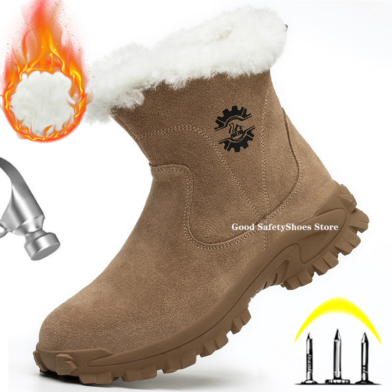 Warm Snow Winter Male Anti-Smash Steel Toe Safety Men Work Shoes Anti-Spark Welder Boots 939b