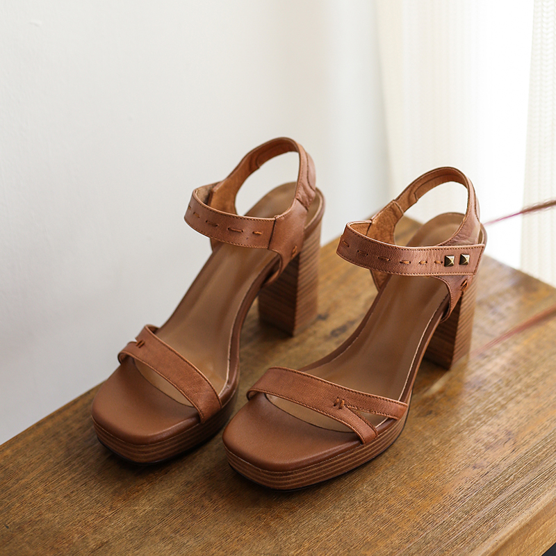 2025 new cow Women's leather thick heel platform sandals narrow band rovet decoration sexy ladies ultra high heeled evening pumps 003c ed