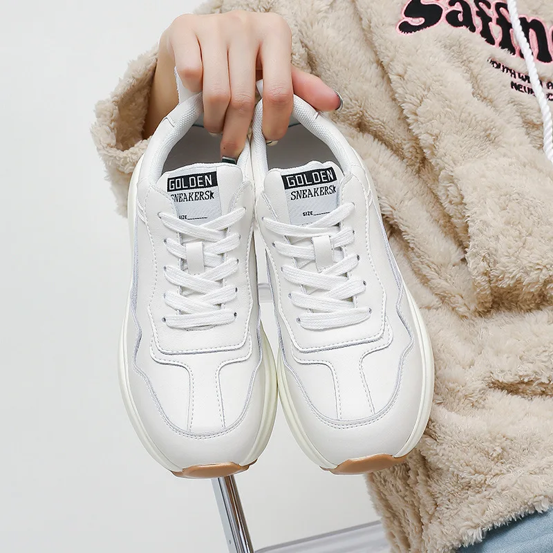 Laoshi Shoes Genuine Leather Women's Casual Sport Shoes Trendy Ins Style Spring 2024 New Arrival Sneakers Thick Sole