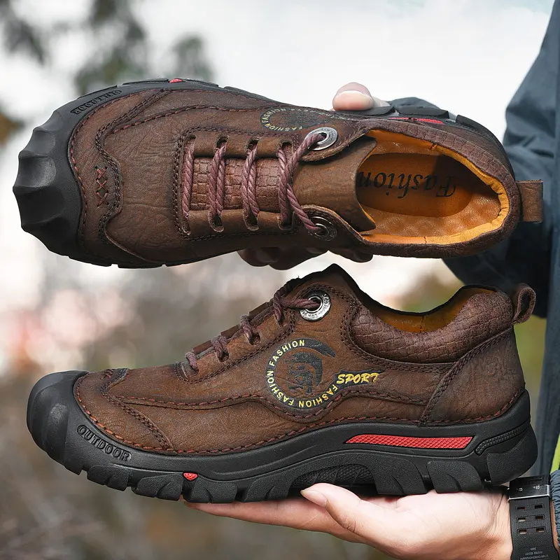 Shoes for Men of Pure Leather Hiking Shoes Trekking Waterproof Sneakers Flats Outdoor Walking Mountain Sports Shoe