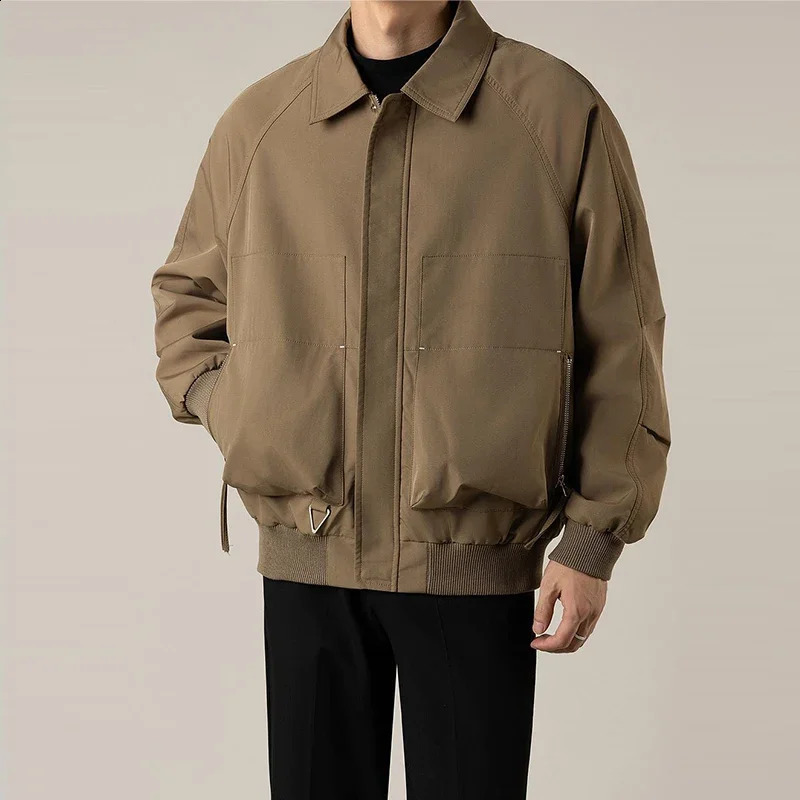 Autumn Clothing Mens Korean Jacket Casual Streetwear Turndown Collar Pocket Long Sleeve Coat Harajuku Retro 2024 240912