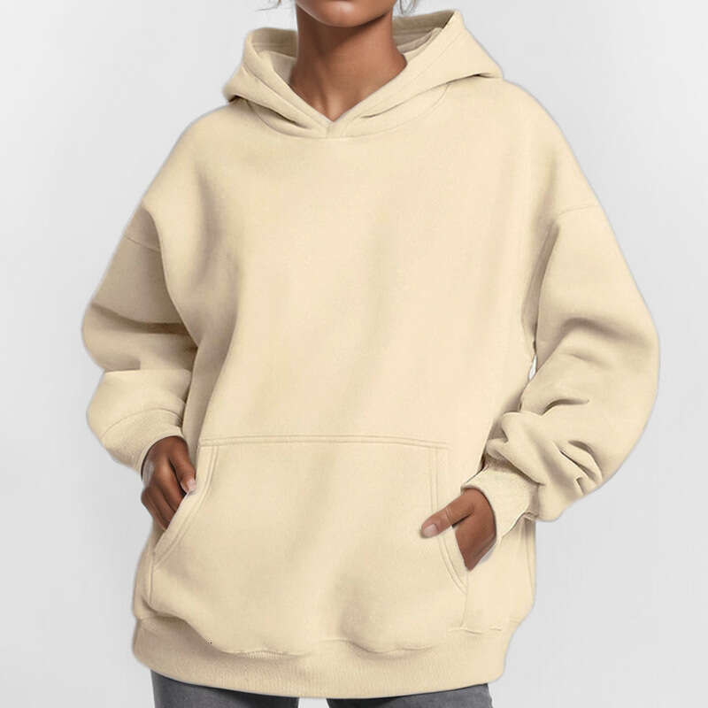 2024 autumn new women's clothing temperament commuting solid color loose pocket fashion casual hooded sweatshirt for women