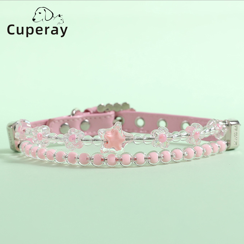 Pearl Dog Collar Leash Pet Imitated Pearl Necklace Collar Jewelry，Stainless Steel Wire Imitated Pearl Dog Leash for Kitten Puppy