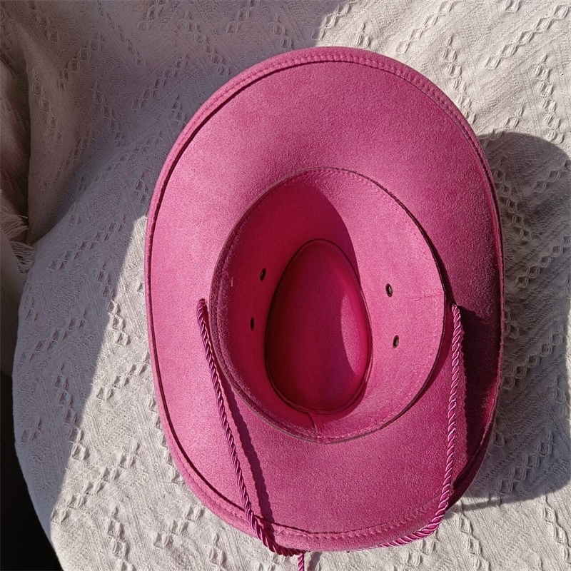 Western cowboy hat suede outdoor visor mens riding hat womens pink jazz cowboy big brim cowboy hat sombrero hombre 240912
