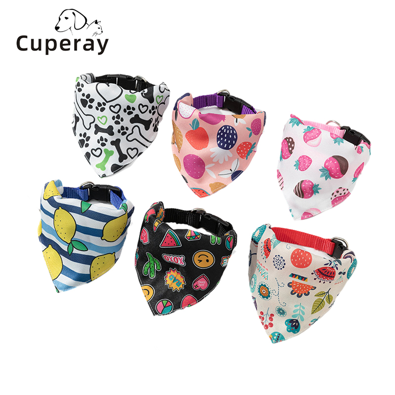 Pet Bandanas Dog Triangle Summer Bandana Dog Scarf Pet Triangle Bibs Adjustable Fruit Print Style Bandana for Small Large Dogs