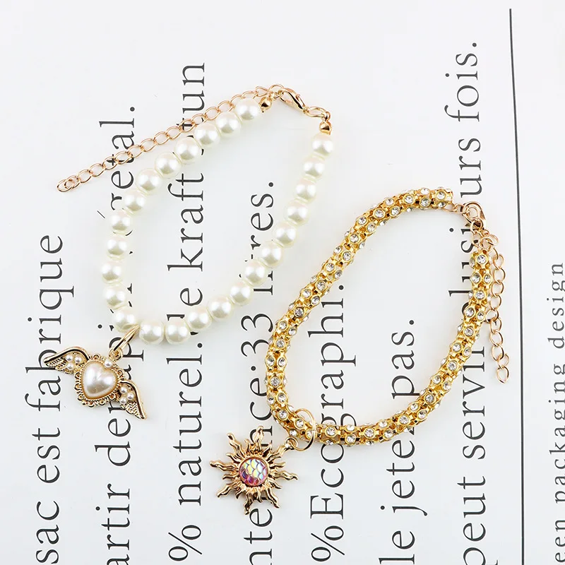 Pearl Cat Collar Adjustable Diamond Metal Dog Collar Necklace with Sun and Butterfly Pendant Perfect for Kitten and Puppy Party