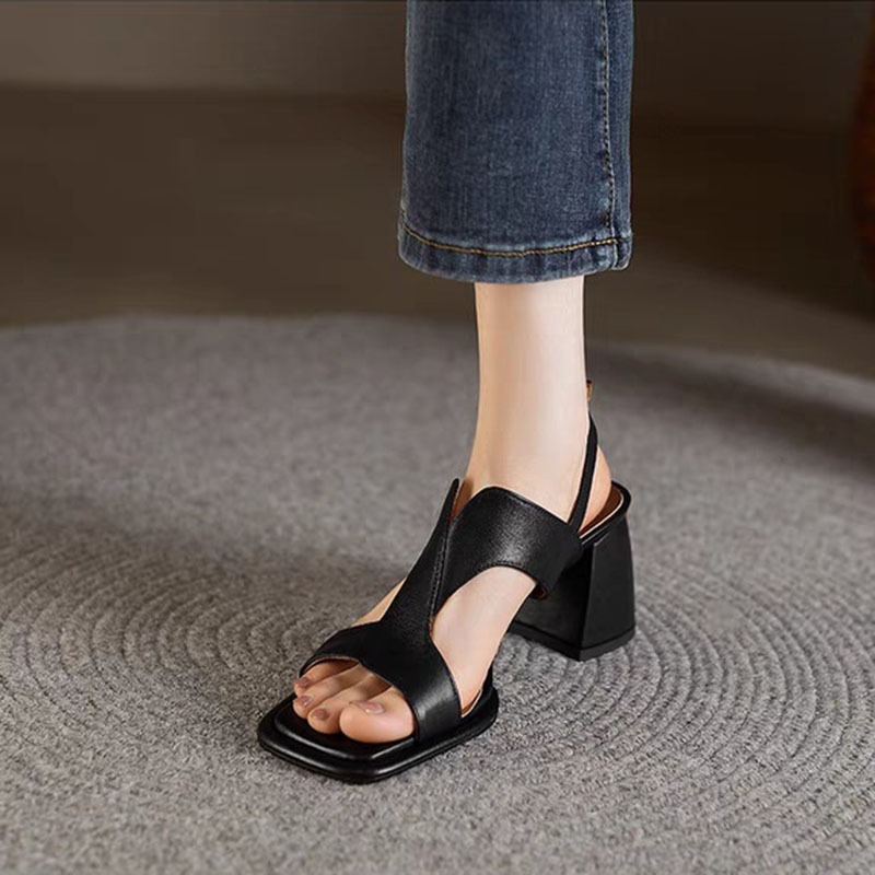 Sandals 2024 Women's Summer Thick Sole High Heels Ladies Sandal Shoes for Women Retro Open Toe Back Strap Sandalias De Mujer dh1102963094-P-S