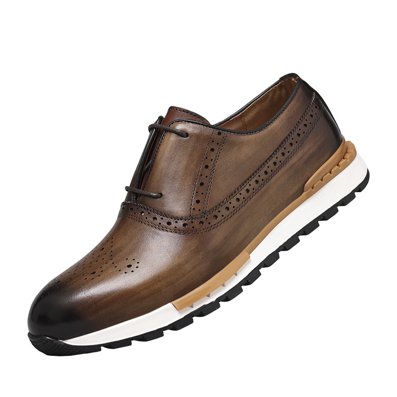 High Grade Men Genuine Leather Casual Dialy Sneakers British Design Cow Leather Men Comfortable Brogues Leisure Shoes Men